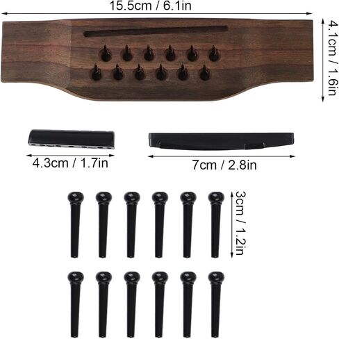 15PCS 12 String Acoustic Guitar Bridge Set, Acoustic Guitar Saddle, Black Bridge Pins Replacement Parts for Acoustics Guitars in Saudi Arabia