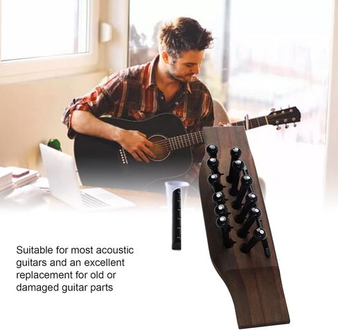 15PCS 12 String Acoustic Guitar Bridge Set, Acoustic Guitar Saddle, Black Bridge Pins Replacement Parts for Acoustics Guitars in Saudi Arabia