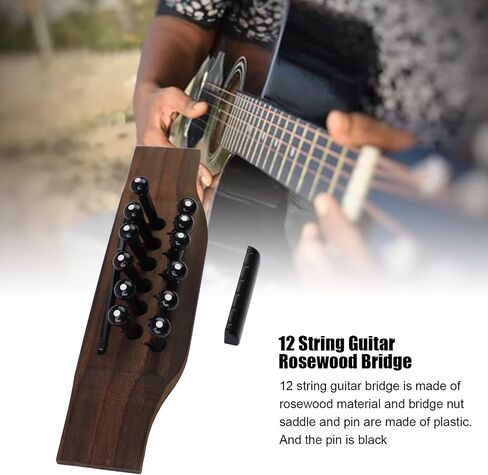 15PCS 12 String Acoustic Guitar Bridge Set, Acoustic Guitar Saddle, Black Bridge Pins Replacement Parts for Acoustics Guitars in Saudi Arabia