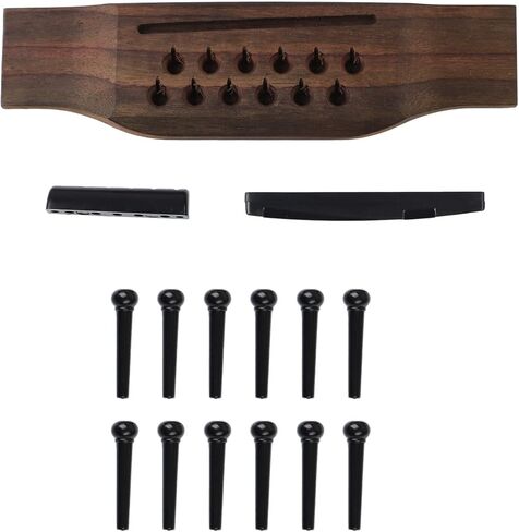 15PCS 12 String Acoustic Guitar Bridge Set, Acoustic Guitar Saddle, Black Bridge Pins Replacement Parts for Acoustics Guitars in Saudi Arabia