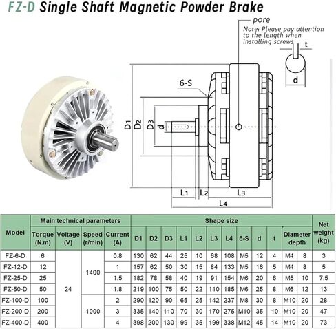 عمود جوفاء أحادي العمود أحادي البودرة المغناطيسية الفرامل DC24V 1400RPM 6-400NM 0.6-40KG مجموعة تحكم (Hollow و KTC-812،12nm) in Saudi Arabia