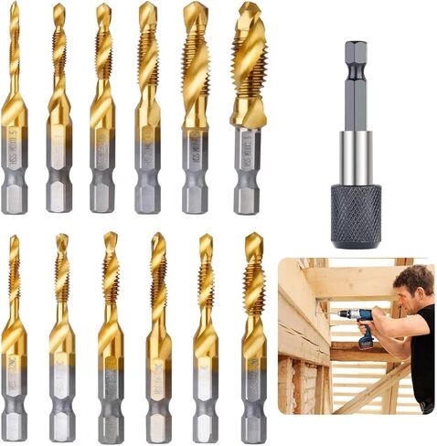 مجموعة الحفر التيتانيوم التي تيتانيوم المكونة من 13 قطعة ، مجموعة SAE/Metric ، 1/4 '' محول سداسي سداسي ، أدوات التنصت والتحف in Kuwait