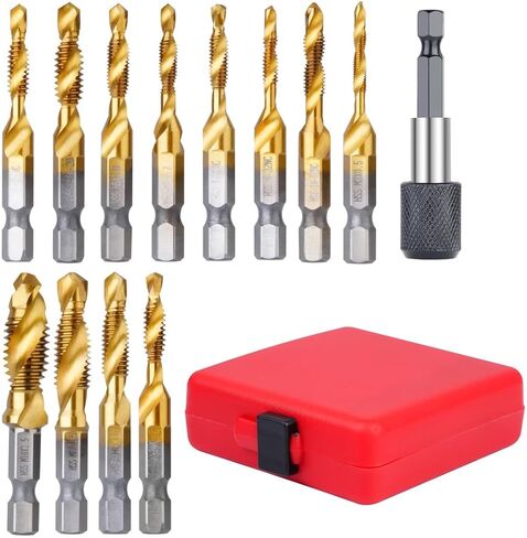 13-Piece Drill Tap Combo Set, Sae/Metric Sizes, Quick Change Adapter, Titanium-Coated Steel For Tapping & Drilling in Saudi Arabia