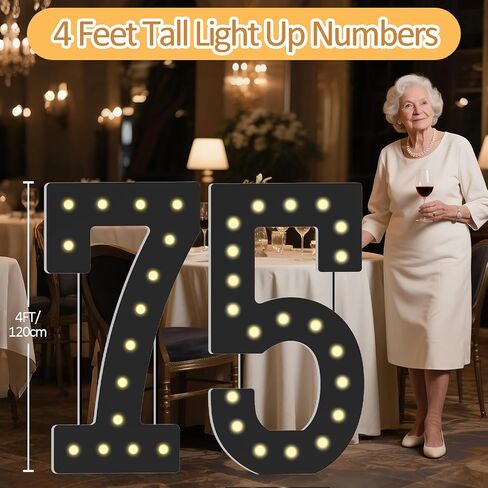 LOBOOM 4FT Marquee Light Up Numbers, Black Giant Marquee Number Big Mosaic Number for 60th Birthday Party Decorations Backdrop Anniversary Decor, Pre-Cut Frame in Saudi Arabia