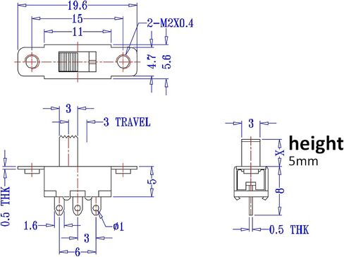 DIYhz Slide Switch Panel Mount 3 Solder Lug Pin ON/Off 2 Position 50Pcs in Kuwait