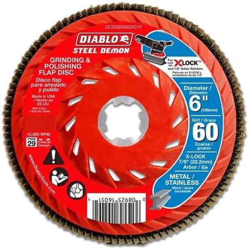 Diablo X - قرص رفرف Diablo X -Steel من أجل الطحن والمعادن التلميع - 60 -GRIT CORASSE ، 6 "قطر ، 7/8" Arbor ، 29 نوع المحور ، 10،150 كحد أقصى RPM - DCX060060X01F in Saudi Arabia