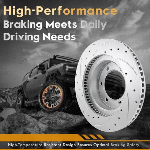 Front Brakes and Rotors Geomet Drilled Slotted Replace for 14-18 Chevy Silverado 1500, 15-20 Tahoe, 15-20 Suburban, 15-20 GMC Yukon, 14-18 Sierra 1500, 580279, 55097, 88963556, 19175334, 25819670 in Saudi Arabia