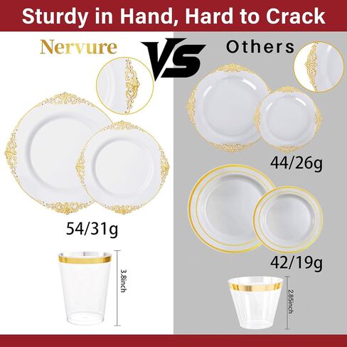 Nervure 350PCS Gold Plastic Plates - Gold Plastic Dinnerware Sets for 50 Guests - 100 Disposable Plates, 150 Silverware, 50 Cups, 50 Napkins for Wedding & Party & Thanksgiving in Kuwait