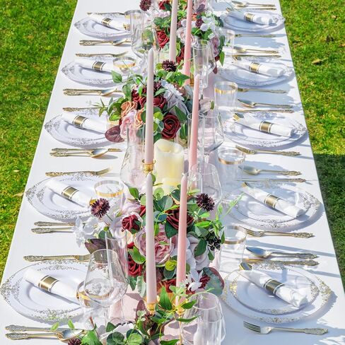 Nervure 350PCS Gold Plastic Plates - Gold Plastic Dinnerware Sets for 50 Guests - 100 Disposable Plates, 150 Silverware, 50 Cups, 50 Napkins for Wedding & Party & Thanksgiving in Kuwait