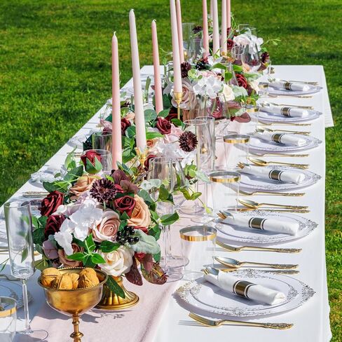 Nervure 350PCS Gold Plastic Plates - Gold Plastic Dinnerware Sets for 50 Guests - 100 Disposable Plates, 150 Silverware, 50 Cups, 50 Napkins for Wedding & Party & Thanksgiving in Kuwait
