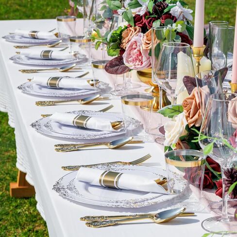 Nervure 350PCS Gold Plastic Plates - Gold Plastic Dinnerware Sets for 50 Guests - 100 Disposable Plates, 150 Silverware, 50 Cups, 50 Napkins for Wedding & Party & Thanksgiving in Kuwait