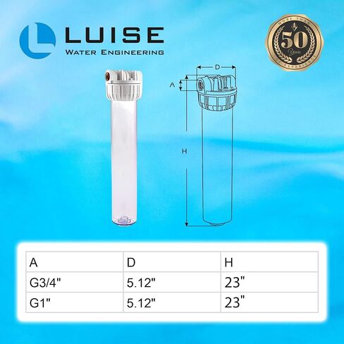 Luise Super Big 20 Filter Housing 1 "Ports Inlet Brass (20" x2.5 ") مصنوعة من مادة بلاستيكية غير سامة مع وجع وقوس (L503.2050). in Saudi Arabia