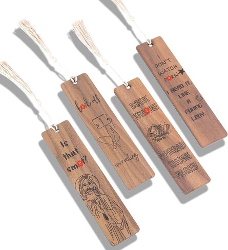 Flower Bookmark Set 4 Wooden Bookmarks with Tassels, Walnut Wood, Funny Gift for Men & Women, Novelty Christmas Stocking Stuffer in Kuwait