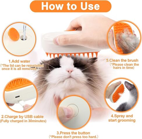 Nepfaivy Cat Steam Brush for Shedding - Steaming Cat Brushes for Indoor Cats with Release Button, Steam Slicker Brush for Dogs, Rechargeable Pet Spray Water Hair Removal Comb for Massage, Grooming in Saudi Arabia