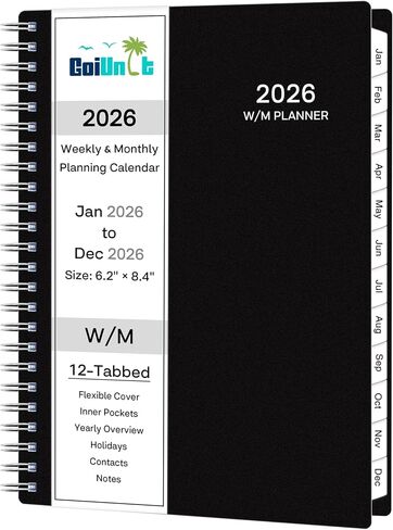 2026 Planner, Weekly ＆ Monthly Planner 2026, Jan 2026 – Dec 2026, 6.2" x 8.42", Flexible Cover, 12 Monthly Tabs, Thick Paper, Spiral Wirebound, Inner Pocket, Watercolor Flowers in Saudi Arabia