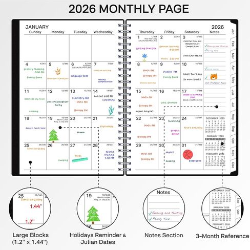 2026 Planner, Weekly ＆ Monthly Planner 2026, Jan 2026 – Dec 2026, 6.2" x 8.42", Flexible Cover, 12 Monthly Tabs, Thick Paper, Spiral Wirebound, Inner Pocket, Watercolor Flowers in Saudi Arabia