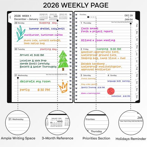 2026 Planner, Weekly ＆ Monthly Planner 2026, Jan 2026 – Dec 2026, 6.2" x 8.42", Flexible Cover, 12 Monthly Tabs, Thick Paper, Spiral Wirebound, Inner Pocket, Watercolor Flowers in Saudi Arabia