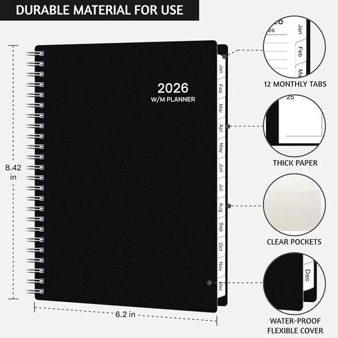2026 Planner, Weekly ＆ Monthly Planner 2026, Jan 2026 – Dec 2026, 6.2" x 8.42", Flexible Cover, 12 Monthly Tabs, Thick Paper, Spiral Wirebound, Inner Pocket, Watercolor Flowers in Saudi Arabia