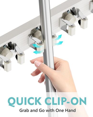 Mop and Broom Holder Wall Mount, No Drill Over the Door Broom and Mop Holder with 4 Slots and 2 Hooks, Wood Tool Hanger for Laundry, Cabinet, Kitchen, Garage in Saudi Arabia