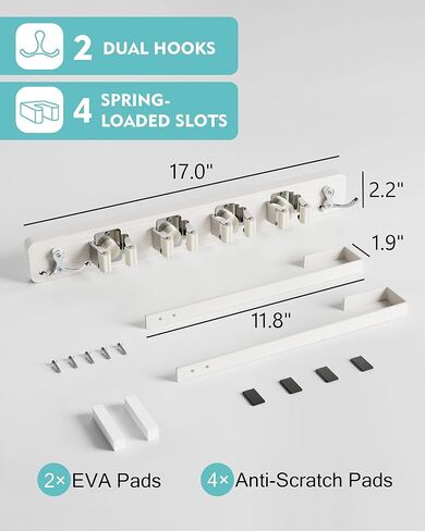 Mop and Broom Holder Wall Mount, No Drill Over the Door Broom and Mop Holder with 4 Slots and 2 Hooks, Wood Tool Hanger for Laundry, Cabinet, Kitchen, Garage in Saudi Arabia