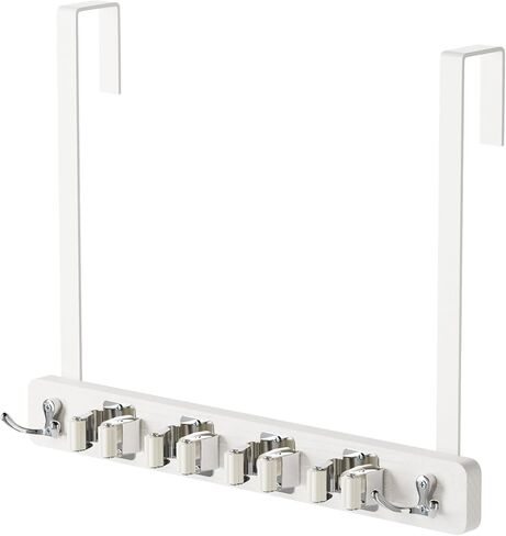 Mop and Broom Holder Wall Mount, No Drill Over the Door Broom and Mop Holder with 4 Slots and 2 Hooks, Wood Tool Hanger for Laundry, Cabinet, Kitchen, Garage in Saudi Arabia