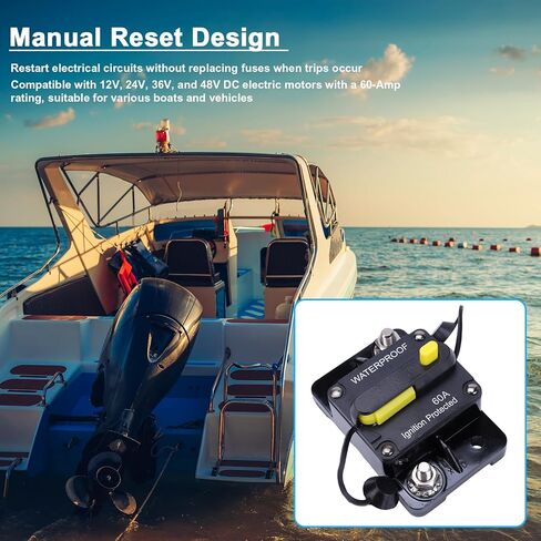 1865115 MKR-27 قاطع الدائرة 60 أمبير متوافق مع MINN KOTA 12V/24V/36V/48V محركات التصيد الكهربائية ، وتبديل إعادة ضبط يدوي ومقاوم للماء وإشعال حماية للمركبات القوارب in Saudi Arabia