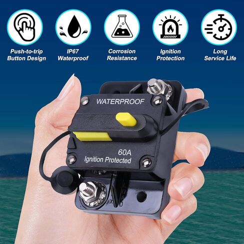1865115 MKR-27 قاطع الدائرة 60 أمبير متوافق مع MINN KOTA 12V/24V/36V/48V محركات التصيد الكهربائية ، وتبديل إعادة ضبط يدوي ومقاوم للماء وإشعال حماية للمركبات القوارب in Saudi Arabia