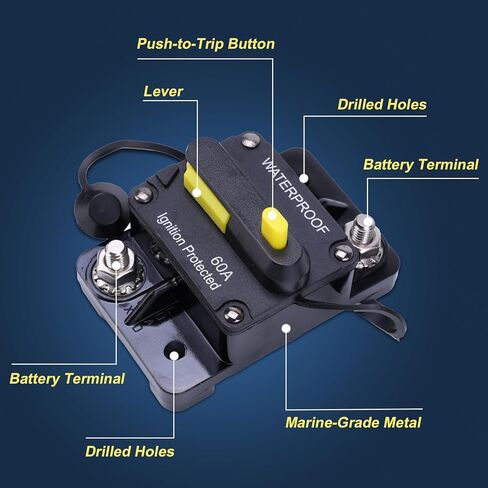 1865115 MKR-27 قاطع الدائرة 60 أمبير متوافق مع MINN KOTA 12V/24V/36V/48V محركات التصيد الكهربائية ، وتبديل إعادة ضبط يدوي ومقاوم للماء وإشعال حماية للمركبات القوارب in Saudi Arabia