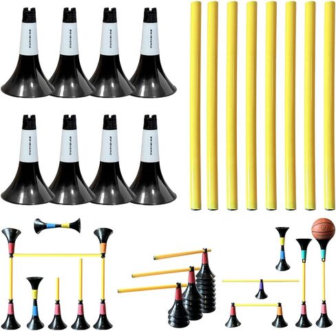 مخروطات عقبة لكرة السلة لكرة القدم والتدريب الرياضي الأخرى 8pcs مخاريط و 8pcs أعمدة مناسبة لمختلف الرياضات ، تدريب على خفة كرة القدم in Saudi Arabia