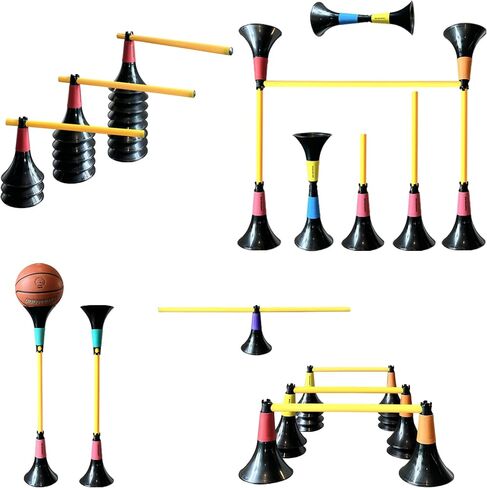 مخروطات عقبة لكرة السلة لكرة القدم والتدريب الرياضي الأخرى 8pcs مخاريط و 8pcs أعمدة مناسبة لمختلف الرياضات ، تدريب على خفة كرة القدم in Saudi Arabia