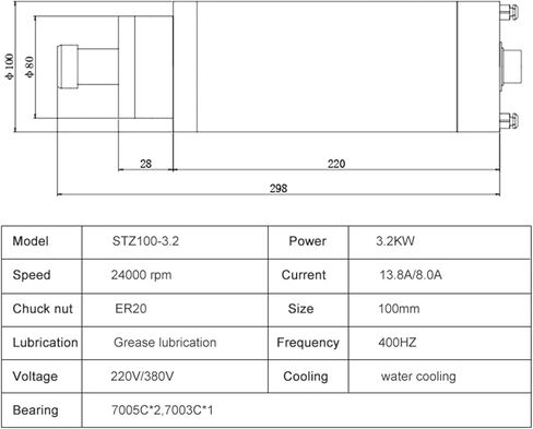 220V 380V محرك المغزل المبرد بالمياه 3.2 كيلو وات ER20 4 محامل D100mm (3.2 كيلو وات 220 فولت) in Saudi Arabia