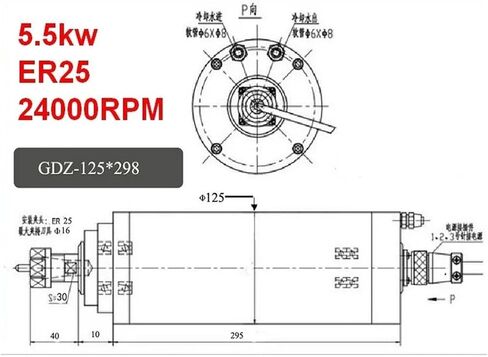 5.5kw ER25 24000 دورة في الدقيقة 125 مم 380V ماء مغزل ماء 5500W in Saudi Arabia
