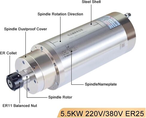 5.5kw Spindle Motor 125mm 220V 380V ER25 Chuck Water Cooling high Torque(380V) in Saudi Arabia