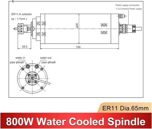 800W محرك المغزل المبرد بالمياه ER11 قطر 65 * 195 مم 4 محامل 220 فولت in Saudi Arabia