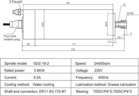 0.8KW Water-Cooled Spindle Motor 800W 220V ER11 4 Bearings GDZ-18-2 in Saudi Arabia