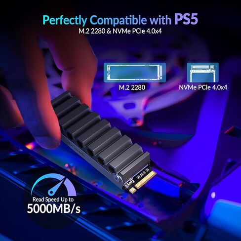 GS5 1TB TLC PCIE Gen4x4 NVME SSD لـ PS5 - الانفجار من خلال أوقات التحميل بسرعة 6500 ميغابايت/ثانية مع غرفة التبريد ، تصل إلى 7450 ميجابايت/ثانية لجهاز كمبيوتر سطح المكتب in Kuwait