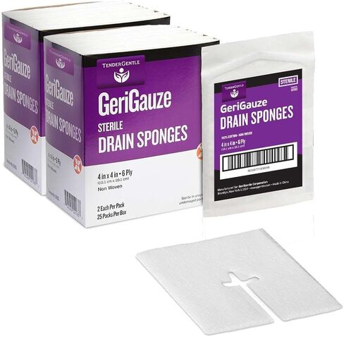 Split Gauze Sponges 4x4 Sterile - 1 Pack of 50 6 Ply Feeding Tube Pads - Drain Sponges for Catheters, IVs, Tracheostomy, and G Tubes in Saudi Arabia