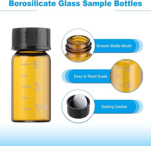 PATIKIL Small Glass Sample Bottles with Lids, 5 Pcs 5ml Clear Glass Vials with Black Screw Caps Mini Leak Proof Reagent Sealed Bottles with Scale for Solid Liquid Powder Storage in Saudi Arabia