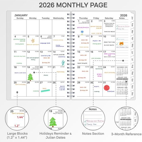 2026 Planner ، Weekly Monthly Planner 2026 ، يناير 2026 - ديسمبر 2026 ، 6.2 "× 8.42" ، غطاء مرن ، 12 علامات تبويب شهرية ، ورق سميك ، سلك حلزوني ، جيب داخلي ، A5 ، الأزرق in Kuwait