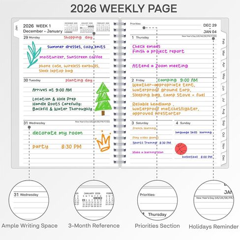 2026 Planner ، Weekly Monthly Planner 2026 ، يناير 2026 - ديسمبر 2026 ، 6.2 "× 8.42" ، غطاء مرن ، 12 علامات تبويب شهرية ، ورق سميك ، سلك حلزوني ، جيب داخلي ، A5 ، الأزرق in Kuwait