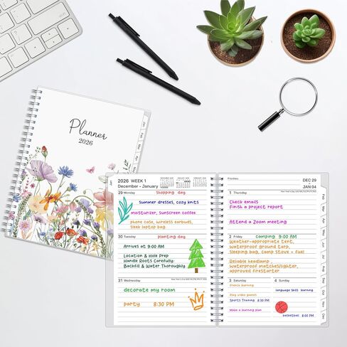2026 Planner ، Weekly Monthly Planner 2026 ، يناير 2026 - ديسمبر 2026 ، 6.2 "× 8.42" ، غطاء مرن ، 12 علامات تبويب شهرية ، ورق سميك ، سلك حلزوني ، جيب داخلي ، A5 ، الأزرق in Kuwait