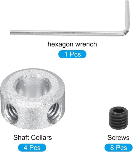 MECCANIXITY 4pcs Shaft Collar 8mm Bore 5/16" Aluminum Set Screw Style Clamping Collars Hexagon Wrench Silver in Saudi Arabia