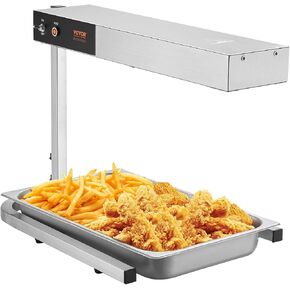 VEVOR 110V French Fry Food Warmer 23x13.5 inch, 900W Fry Heat Lamp with Detachable Bent Drain Board Drip Pan, Stainless Steel Food Heat Light 86-185℉, Free Standing Fried Chicken Warmer with Light in Saudi Arabia