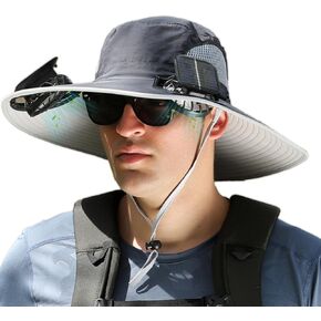 Solar Fan Hat, Wide Brim Solar Fan Outdoor Fishing Hat with 2 Fans Solar Power, Waterproof Outdoor Hiking Camping Fishing Hat Grey in Saudi Arabia