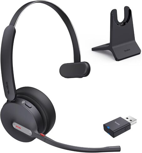 Yealink WH64 Hybrid Wireless Headset Dongle & Charging Stand, 492ft Range DECT&Bluetooth Headphones for Teams, Zoom UC,Dual Ear Noise Cancelling Portable Headsets with 3X Mic, 32H Calls,(PC/Phone) in Kuwait