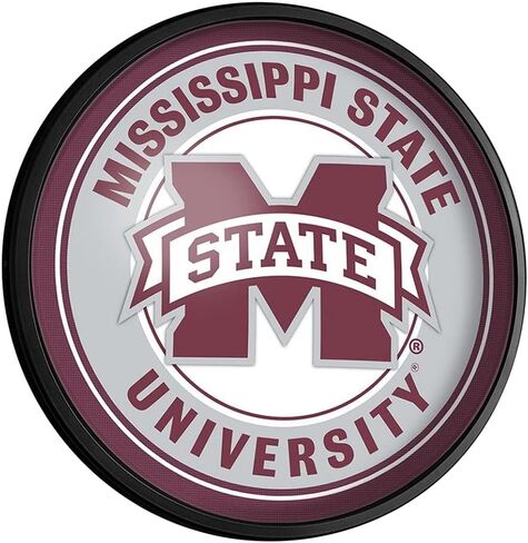 The Fan-Brand Mississippi State Bulldogs Round Slimline Lighted Wall Sign - Football, Basketball & Baseball Wall Decor - College Sports Decor for Home, Office, Game Room, Fan Cave, Garage - USA Made in Saudi Arabia