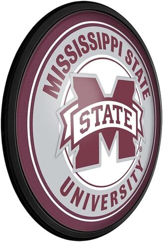 The Fan-Brand Mississippi State Bulldogs Round Slimline Lighted Wall Sign - Football, Basketball & Baseball Wall Decor - College Sports Decor for Home, Office, Game Room, Fan Cave, Garage - USA Made in Saudi Arabia