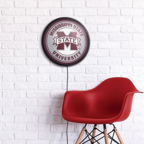 The Fan-Brand Mississippi State Bulldogs Round Slimline Lighted Wall Sign - Football, Basketball & Baseball Wall Decor - College Sports Decor for Home, Office, Game Room, Fan Cave, Garage - USA Made in Saudi Arabia
