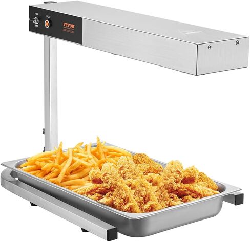 Vevor 110V French Fry Food Warmer 23x13.5 بوصة ، مصباح حرارة 900 واط مع مقلاة استنزاف قابلة للانفصال ، فولاذ مقاوم للصدأ ، ضوء الحرارة 86-185 ℉ ، دجاج دجاج مقلي قائم بذاته مع الضوء in Saudi Arabia