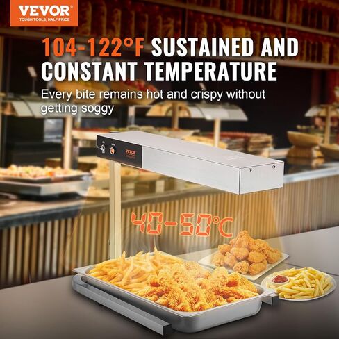 Vevor 110V French Fry Food Warmer 23x13.5 بوصة ، مصباح حرارة 900 واط مع مقلاة استنزاف قابلة للانفصال ، فولاذ مقاوم للصدأ ، ضوء الحرارة 86-185 ℉ ، دجاج دجاج مقلي قائم بذاته مع الضوء in Saudi Arabia